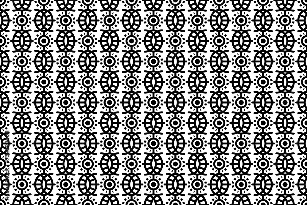 Abstract seamless mosaic pattern with repeating elements. Black and white monochrome textured pattern with geometric elements
