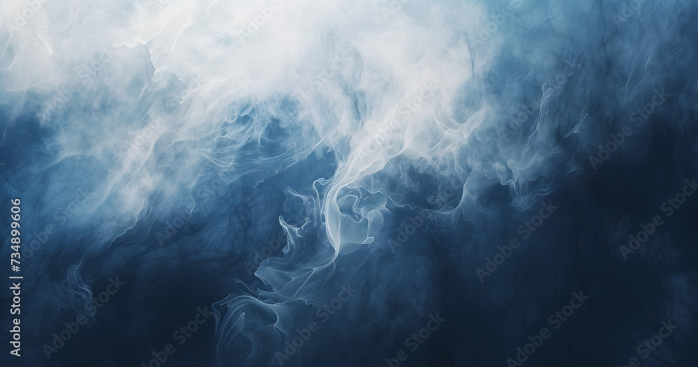 An abstract watercolor paint background featuring dark blue, gray, and white color tones, creating a grunge texture suitable for backgrounds and banners.