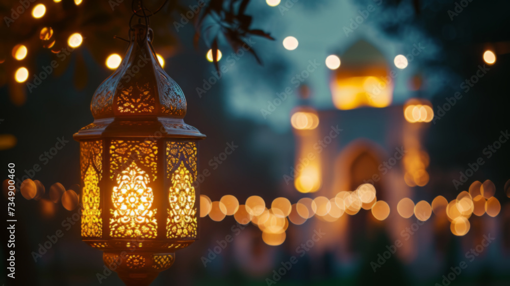 Magical Ramadan Atmosphere with Illuminated Lantern on Textured Wood Magical Ramadan Atmosphere with Illuminated Lantern on Textured Wood