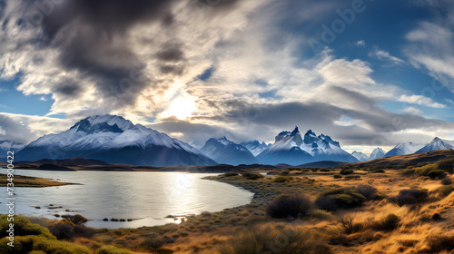 lake and mountains,, Stunning landscape in torres del paine national park 