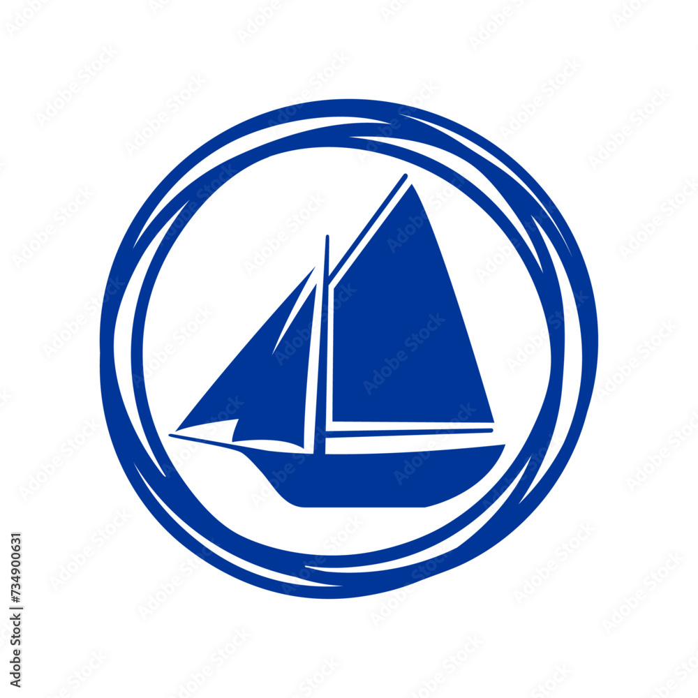 Logo Nautical. Marco circular con líneas con silueta de barco de vela Logo Nautical. Marco circular con líneas con silueta de barco de vela