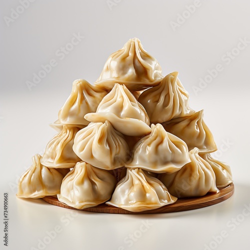 a pile of dumplings on a white surface