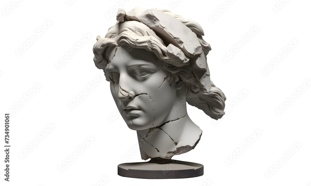 Ancient Greek Statue Woman Head falling in pieces in transparent background. Ancient Greek Statue Woman Head falling in pieces in transparent background.