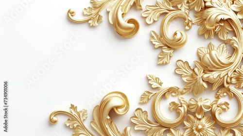 Luxurious Golden Baroque Floral Ornaments on a White Background