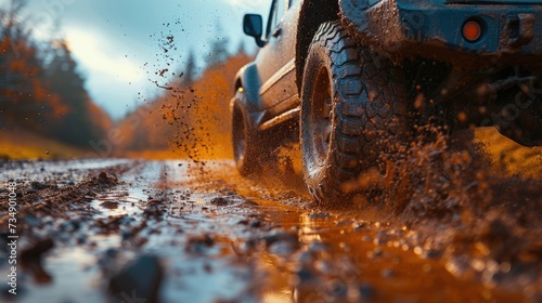 Off-Road Vehicle Splashing Mud photo