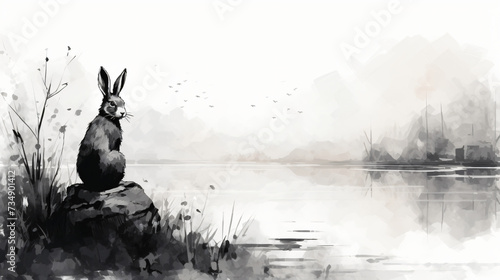Harmony of black and white a rabbit
