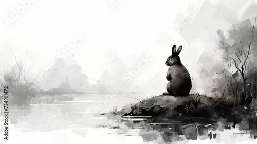 Harmony of black and white a rabbit photo