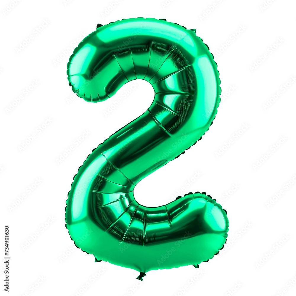 3D green number 2 in the shape of an inflated balloon 3D green number 2 in the shape of an inflated balloon