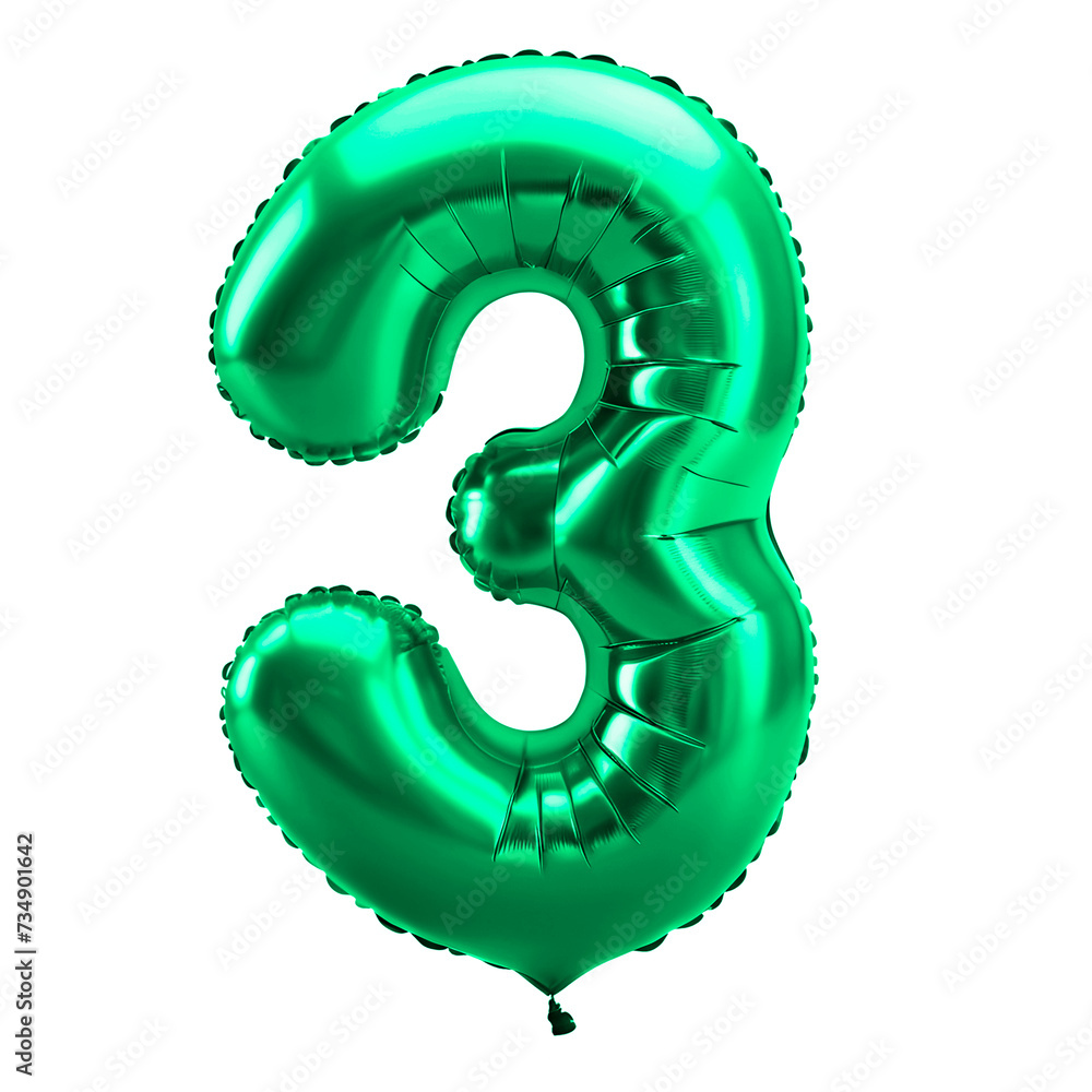 3D green number 3 in the shape of an inflated balloon 3D green number 3 in the shape of an inflated balloon