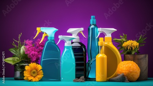 Variety of cleaning products, cleaning supplies photo