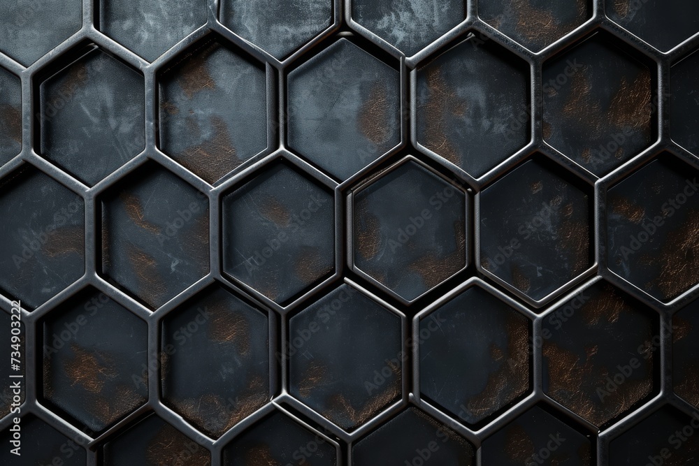 Hexagon metal Dark grid texture. Generative AI Hexagon metal Dark grid texture. Generative AI