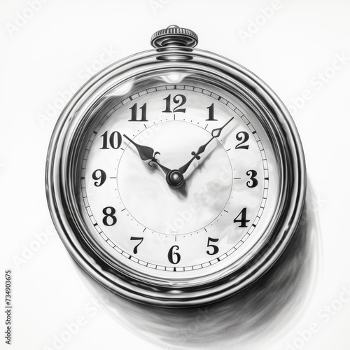 a clock is displayed in black and white with black hands