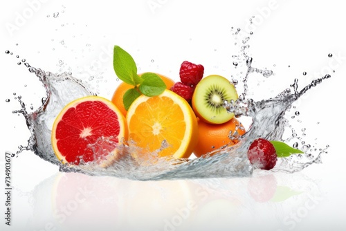 fruit is splashing on some liquid to put it in