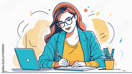 Vector de una mujer trabajando con su ordenador portátil