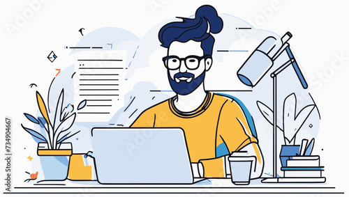 Vector de un hombre trabajando con su ordenador portátil