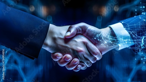 AI generated illustration of two Caucasian businessmen engaging in a professional handshake