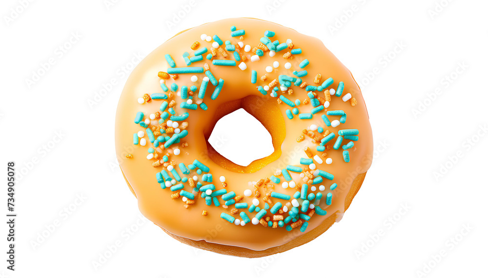 donut png. donut top view png. donut with glaze and sprinkles on top isolated. donut flat lay png. tasty donut dessert