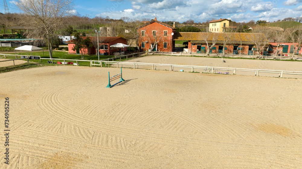 Obraz premium Aerial view of an empty equestrian center.