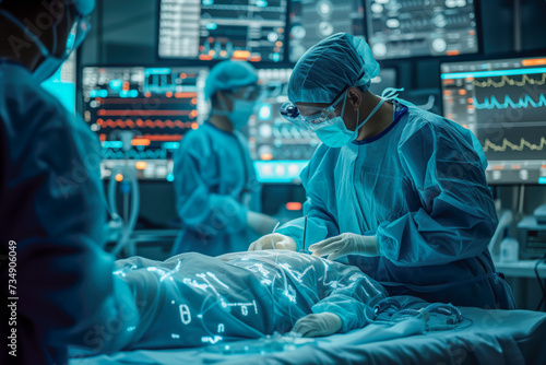 Surgical Team Performing Operation in High-Tech OR