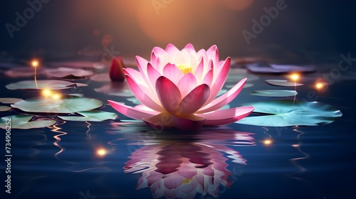 Zen lotus flower on water meditation concept.