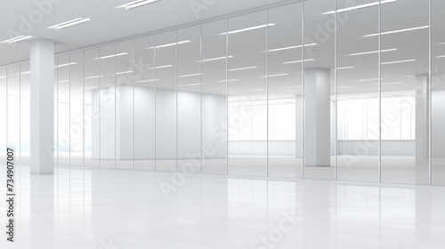 Large empty open space office mockup with glass and mirror walls