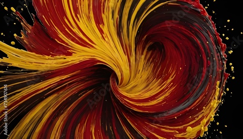 Abstract Color Dynamics: Dramatic Swirl of Paint in Vibrant Gold and Red Hues