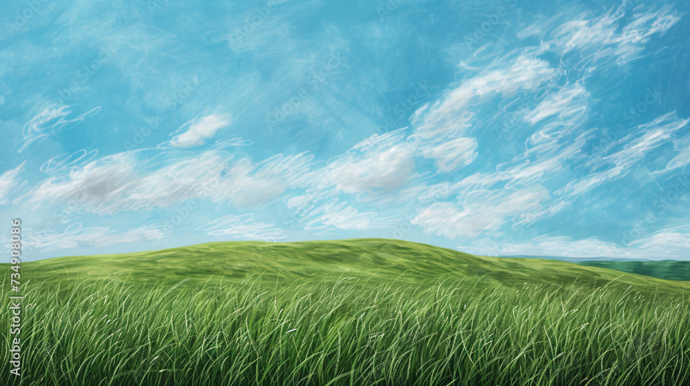 Fototapeta premium Green hills under a blue sky.