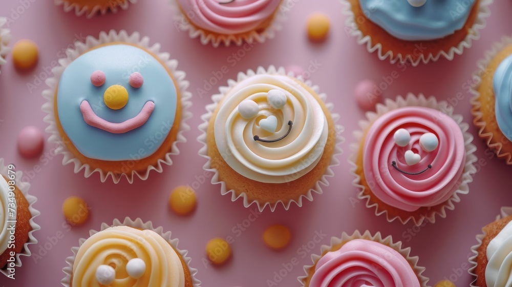 charming cartoon baker whose pastries resemble happy face emojis in soft pop colors charming cartoon baker whose pastries resemble happy face emojis in soft pop colors