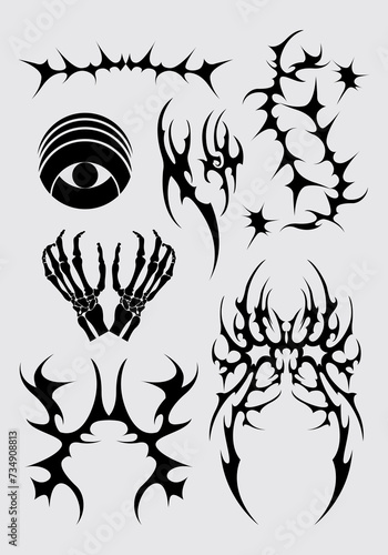 anti design tribal hardcore cyber sigilism brutalism streetwear element shape asset acid poster, tattoo, illustration vector futuristic icon, symbol editable