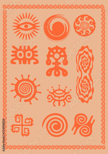 Ethnic maya pattern background illustration vector collection, fabric textile culture factory template design, print art african art editable.