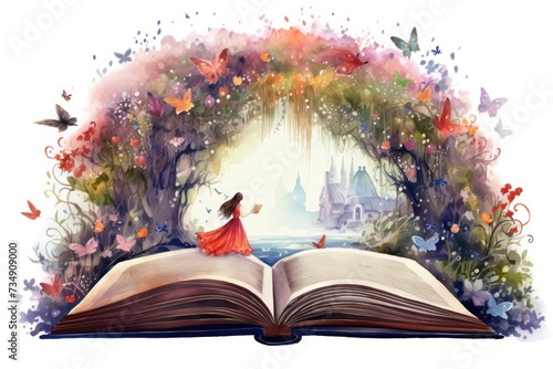 open book fairy tale magical story watercolor design photo