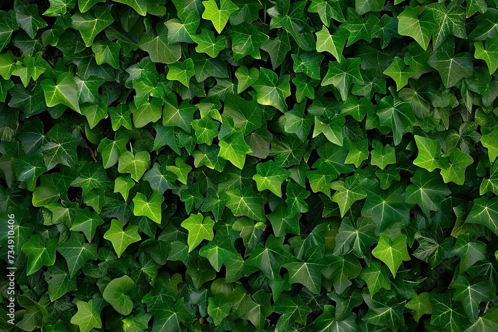 Lush greenery of ivy leaves perfect as background for various applications dense foliage with rich texture and intricate pattern creates wall of vibrant green Lush greenery of ivy leaves perfect as background for various applications dense foliage with rich texture and intricate pattern creates wall of vibrant green