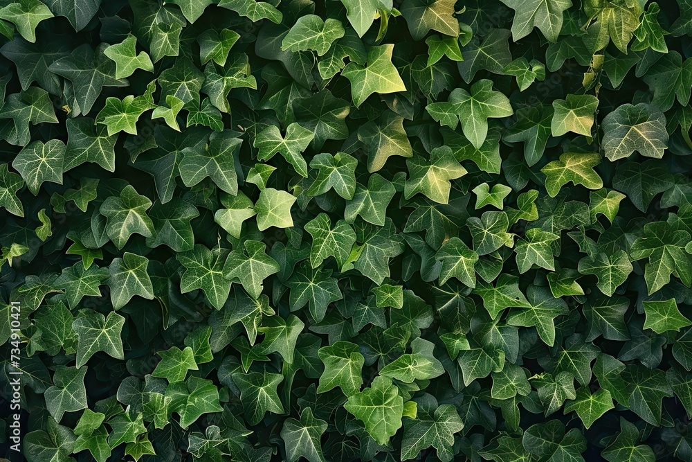 Lush greenery of ivy leaves perfect as background for various applications dense foliage with rich texture and intricate pattern creates wall of vibrant green Lush greenery of ivy leaves perfect as background for various applications dense foliage with rich texture and intricate pattern creates wall of vibrant green