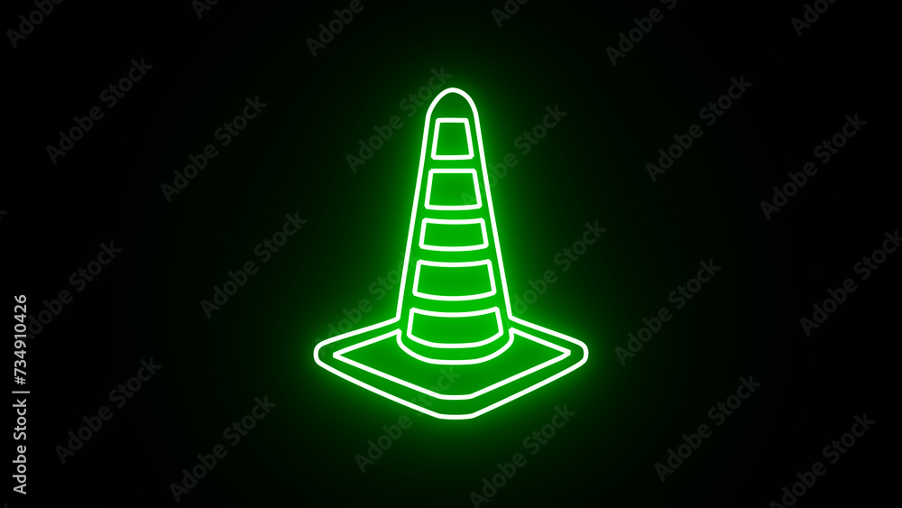 Neon Traffic cone or road pylon icon. Glowing neon Traffic cone icon isolated on black background. Glowing line Traffic cone icon. Neon Traffic cone or road pylon icon. Glowing neon Traffic cone icon isolated on black background. Glowing line Traffic cone icon.