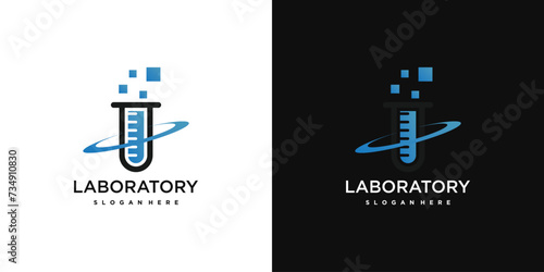 Laboratory template logo design with a unique shape. Premium Vector