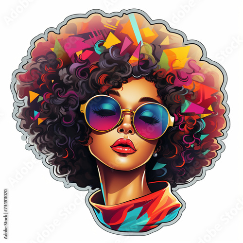 Vector art of a cute black woman with curly hair wearing sunglasses.