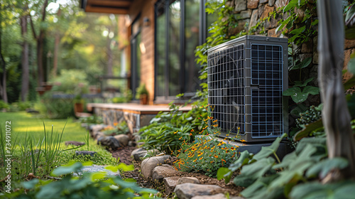 Construction of a heat pump in the yard of a detached house.