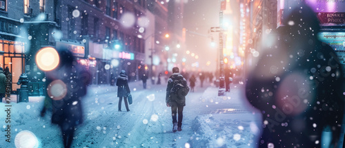 people walking along in covered snow © Kien
