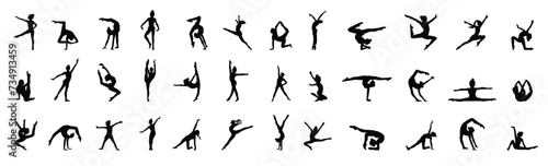 Set of girl gymnast black silhouette Vector illustration.