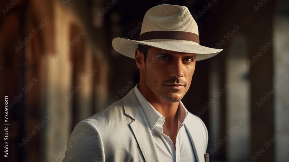 A man in a white shirt and hat standing outdoors. A man in a white shirt and hat standing outdoors.