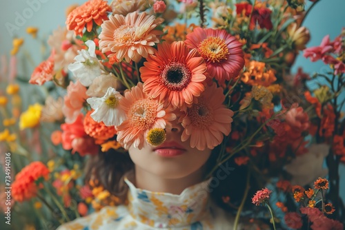 A woman wearing a crown made of colorful flowers, showcasing her unique style and love for nature. © Joaquin Corbalan