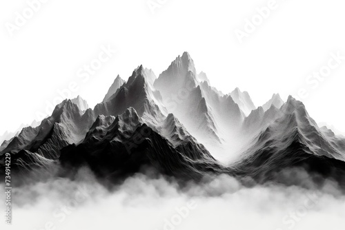 Ilustration of a mountain range in pencil, black and white background. photo