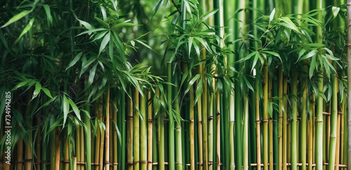 Obraz na płótnie bamboo fence background, empty space surrounded with green bamboo leaves w salonie