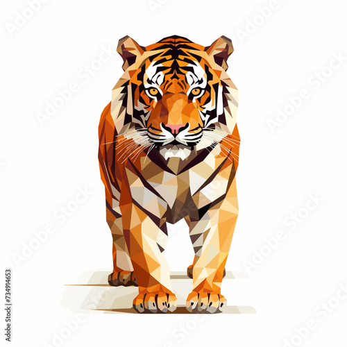 Low poly triangular tiger isolated on a white background
