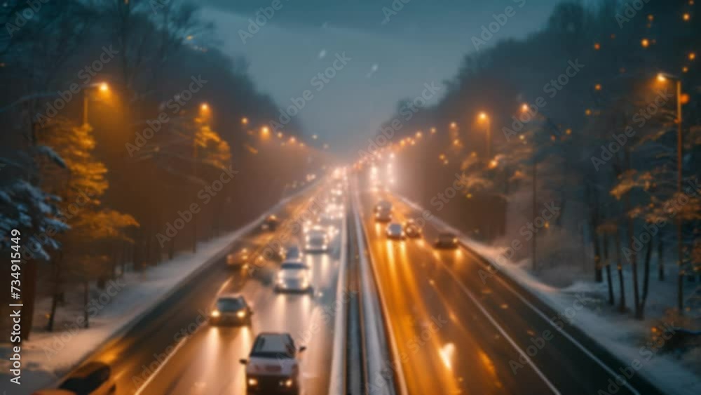 Traffic defocused blur road in bad weather. Rainy and snow fall. motorist on the road. Cars on highway, snow and rain, poor visibility 4k video blurred effect transport Traffic defocused blur road in bad weather. Rainy and snow fall. motorist on the road. Cars on highway, snow and rain, poor visibility 4k video blurred effect transport