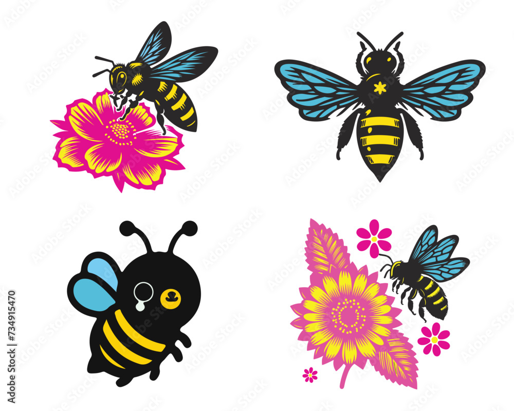 Honey Cute Bee Vector set. Honey Cute Bee Vector set.