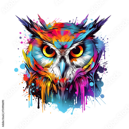 Painting of an owl head on a clean background, Png for Sublimation Printing, Bird, Animals, Illustration, Generative AI.