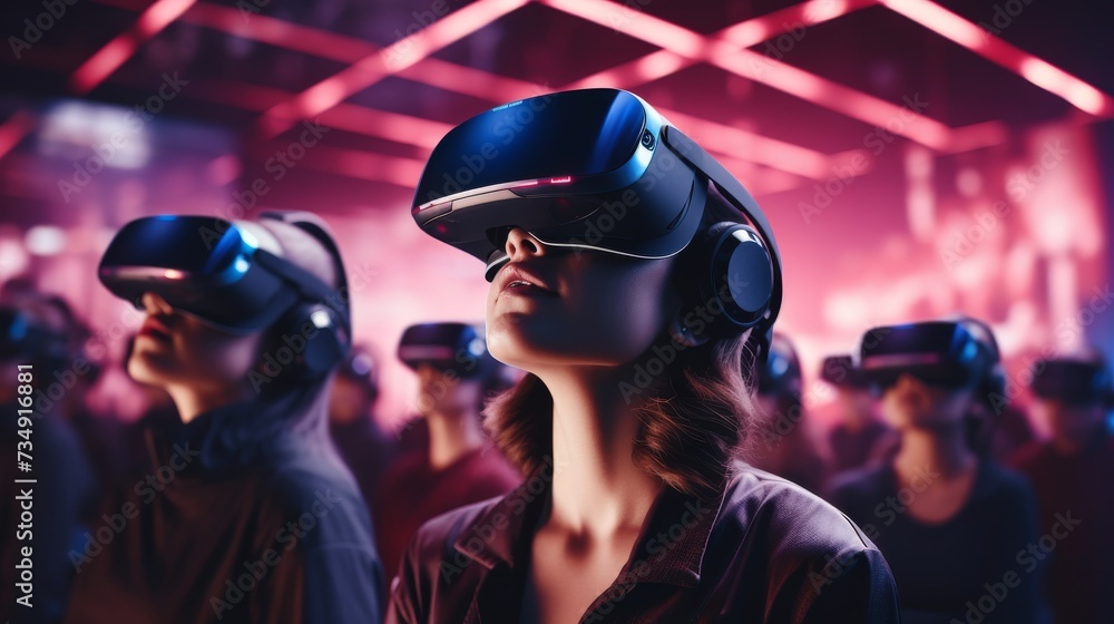 Group of People Wearing Virtual Reality Headsets Group of People Wearing Virtual Reality Headsets