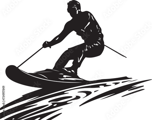Water ski silhouette with wave vector