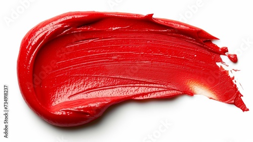 Red ketchup lotion swatch smear smudge on white background for culinary and food concepts © Andrei